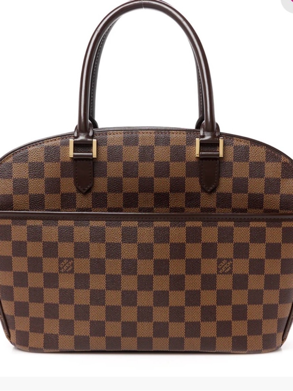 Louis Vuitton Brown Checkered Satchel with Gold Hardware